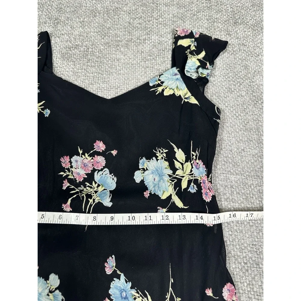 Vtg 90s Evan Picone Dress Womens 10 Petite Black Floral Whimsigoth‎ Dark Fairy